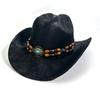 European and American Ethnic Style, Western Denim Hat, Retro Wooden Bead Accessories, Horseback Riding Jazz Hat, Men's and Women's Versatile Suns