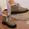 Fashion Retro Fleece Thick Warm Ankle Boots Women Lace Up Platform Snow Boots Woman Winter Pu Leather Short Plush Booties Female