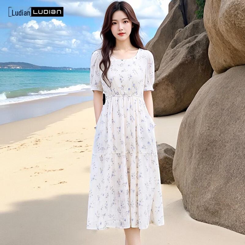 LUDIan French Style Floral Square Neck Midi Dress 165/88A