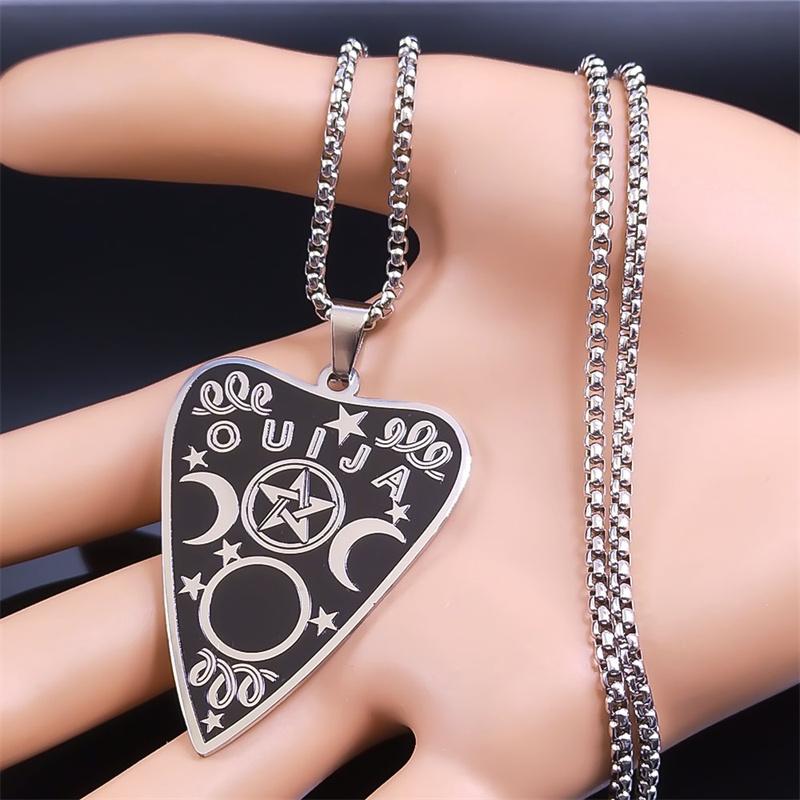 Witch Divination Ouija Board Necklace Stainless Steel Magic Planchette Triple Moon Goddess Necklaces Gothic Gift Jewelry colar