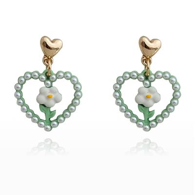Trendy Jewelry 925 Silver Needle Hollow Green Flowers Earrings Fresh Design Alloy Simulated Pearl Earrings For Women 2023