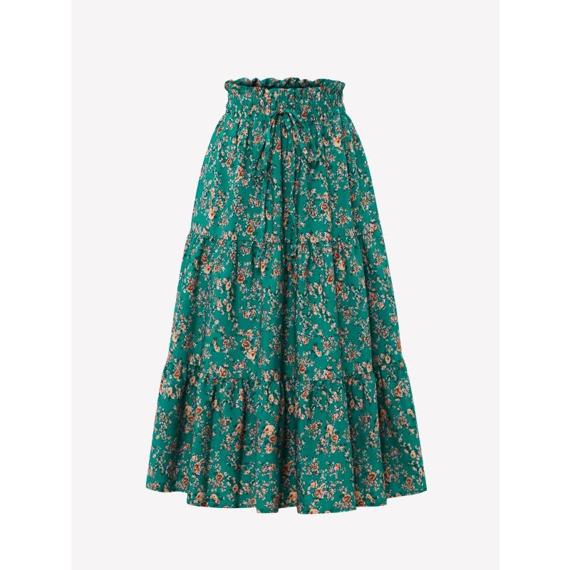 YYFS Lässige Röcke für Damen mit Blumenmuster und Frühlings-Sommer-Print