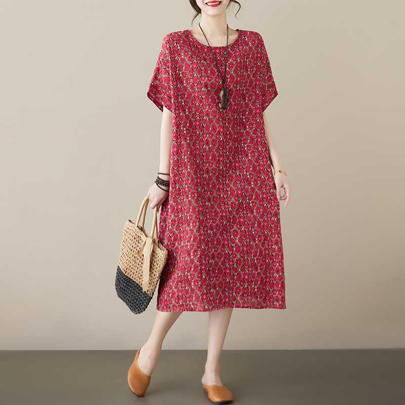 

Древний Красный Маленький Медный Литературный Свободный Повседневный Платье Женщины One Size