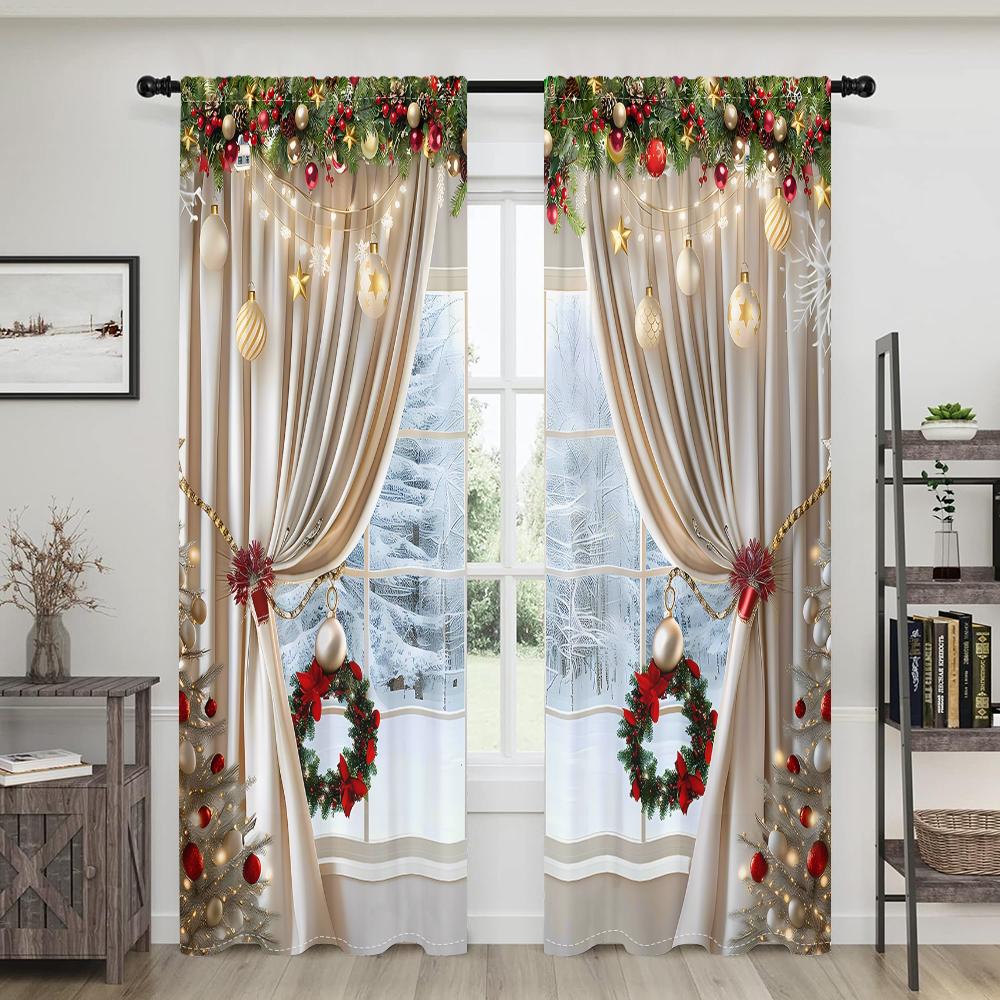 2 pieces, 3D luxury Christmas curtains -30% blackout - suitable for living room, bedroom, kitchen, home decoration