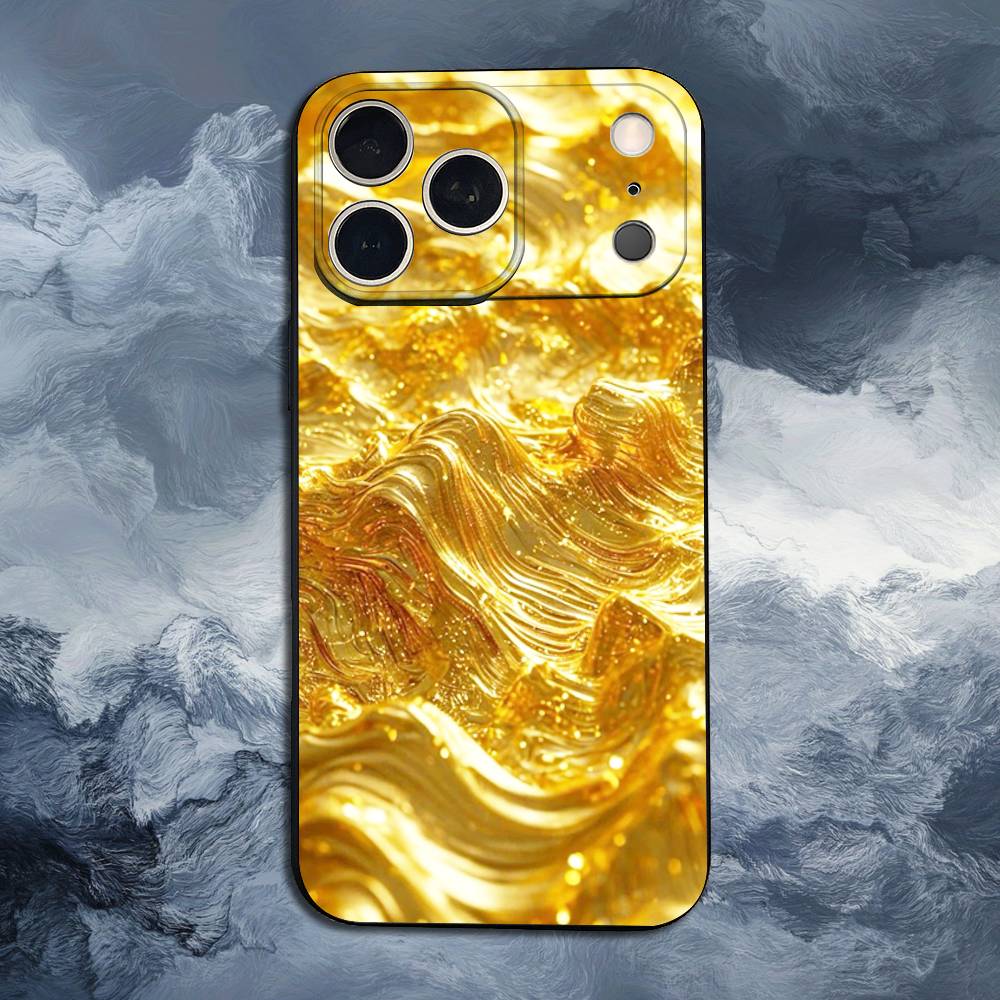 Cool Gold Art Phone Case For iPhone 17,16,15,14,13,12,11 Plus,Pro Max,XS,X,XR,SE,Mini,8,7,Soft Silicone Black Cover