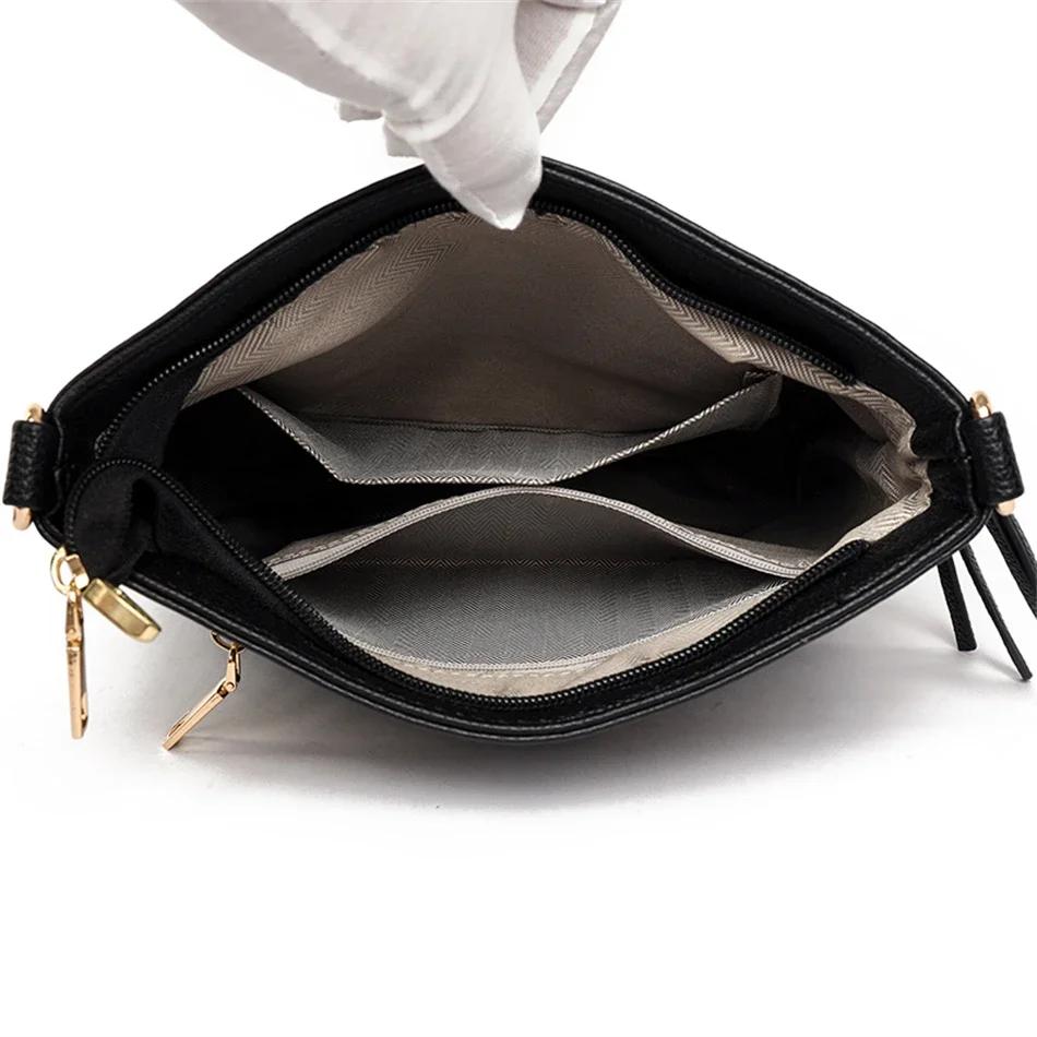 Women's PU Leather Shoulder Bag Multi-layered Messenger Bag Casual Crossbody Bag Soft Zipper Bag