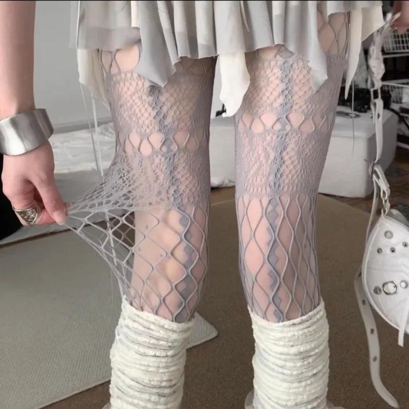

Millennium Spicy Girl Retro Ribbon Bow Lace Hollow Fishing Net Socks Niche Y2k Slimming Pantyhose One Size сірий