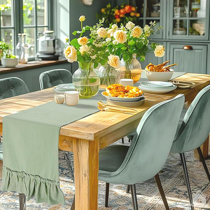 100% Cotton Ruffle White Table Runners For Rustic Wedding Decoration Baby Shower Birthday Party Living Room Kitchen Dinner Decor