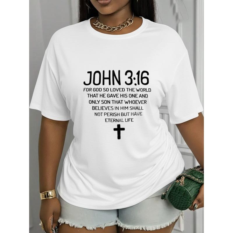 Women's Bible Verse Print T-Shirt Casual Crew Neck Short Sleeve Comfort Top