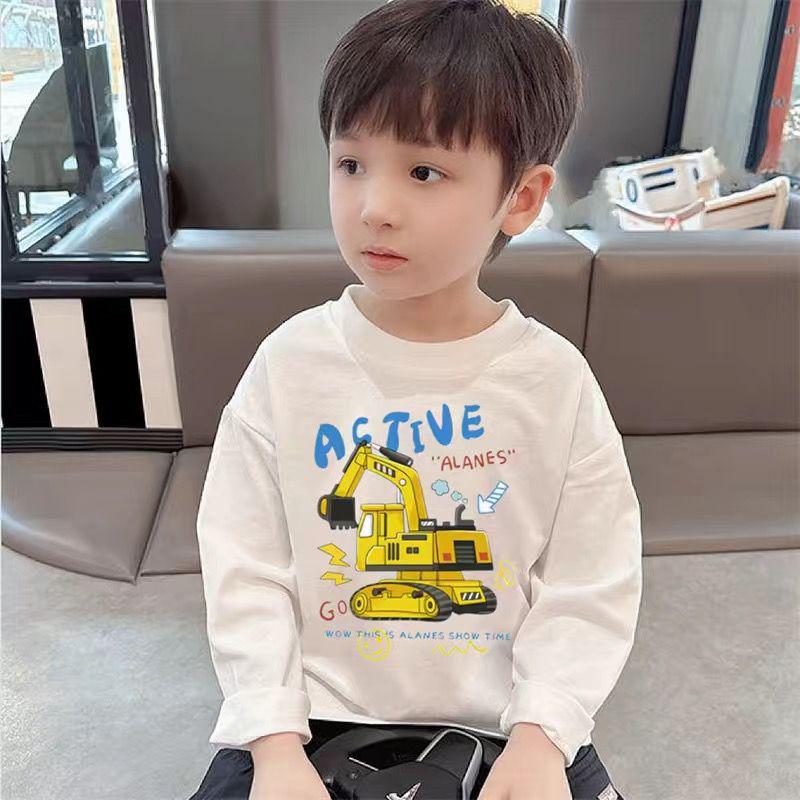 Pure Cotton Cartoon Long Sleeve T-Shirt for Kids - Unisex Spring/Autumn Round Neck Top