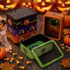 Desktop Decorative Storage Halloween Tin Box with Clear Lid, Witch Pumpkin Ghost Candy Snack Holders Container for Cookies Snacks, Festive Organizer