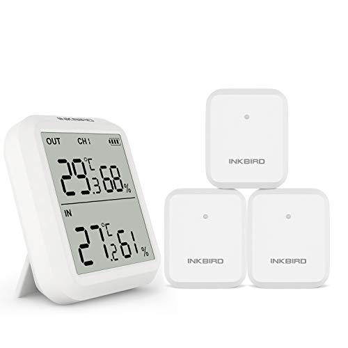 Inkbird Thermometer and Hygrometer, Digital Wireless Indoor/Outdoor Thermometer and Hygrometer, High Accuracy Large LCD Screen with Maximum and Minimu