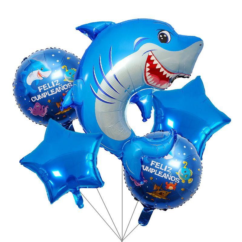 Marine Animal-themed Aluminum Film Spherical Balloon Party Decoration Pentagram Crab Shark Lantern Fish Whale Aluminum Film Balloon Set