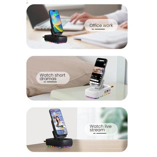 Bluetooth Uyumlu Hoparlörlü Cep Telefonu Standı LED Işıklı Katlanabilir Döndürülebilir Masa Standı TF Kartlı Kablosuz Hoparlör Samsung Tabletler İçin