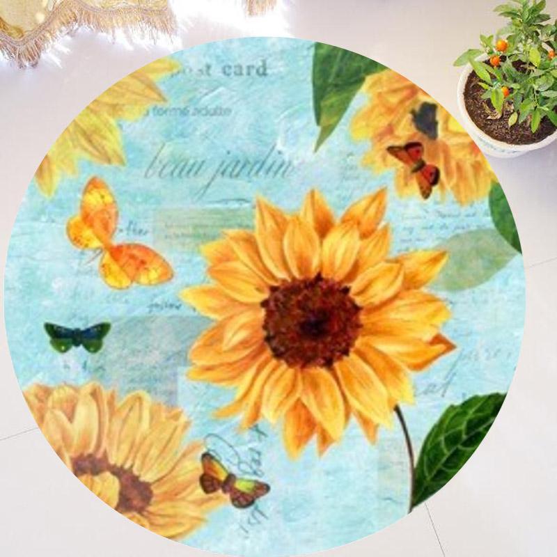 Chic You Are My Sunshine Sunflower Round Rug Living Room Bedroom Modern Floral Rug Floor Mat Chair Home