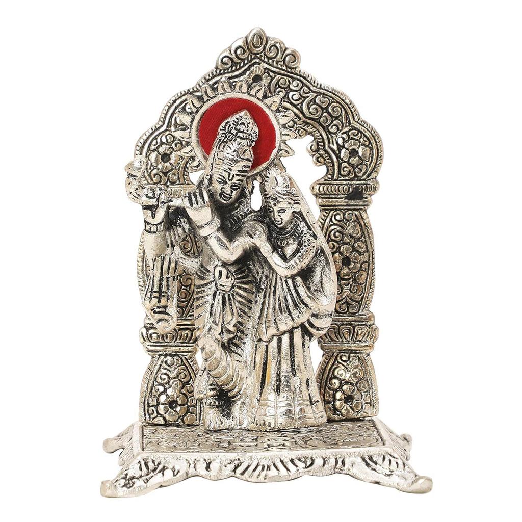 Silver Radha Krishna Idol Oxidized Finish with Happy Diwali Wishes