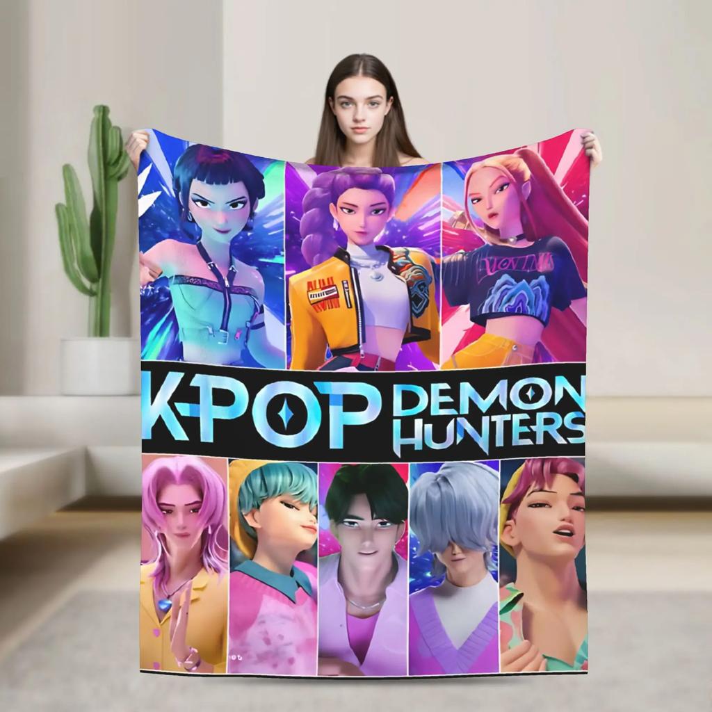 Huntrix Saja Boys KPop Demon Hunters Blanket  Plush Vintage Warm Throw Blanket for Home Autumn/Winter