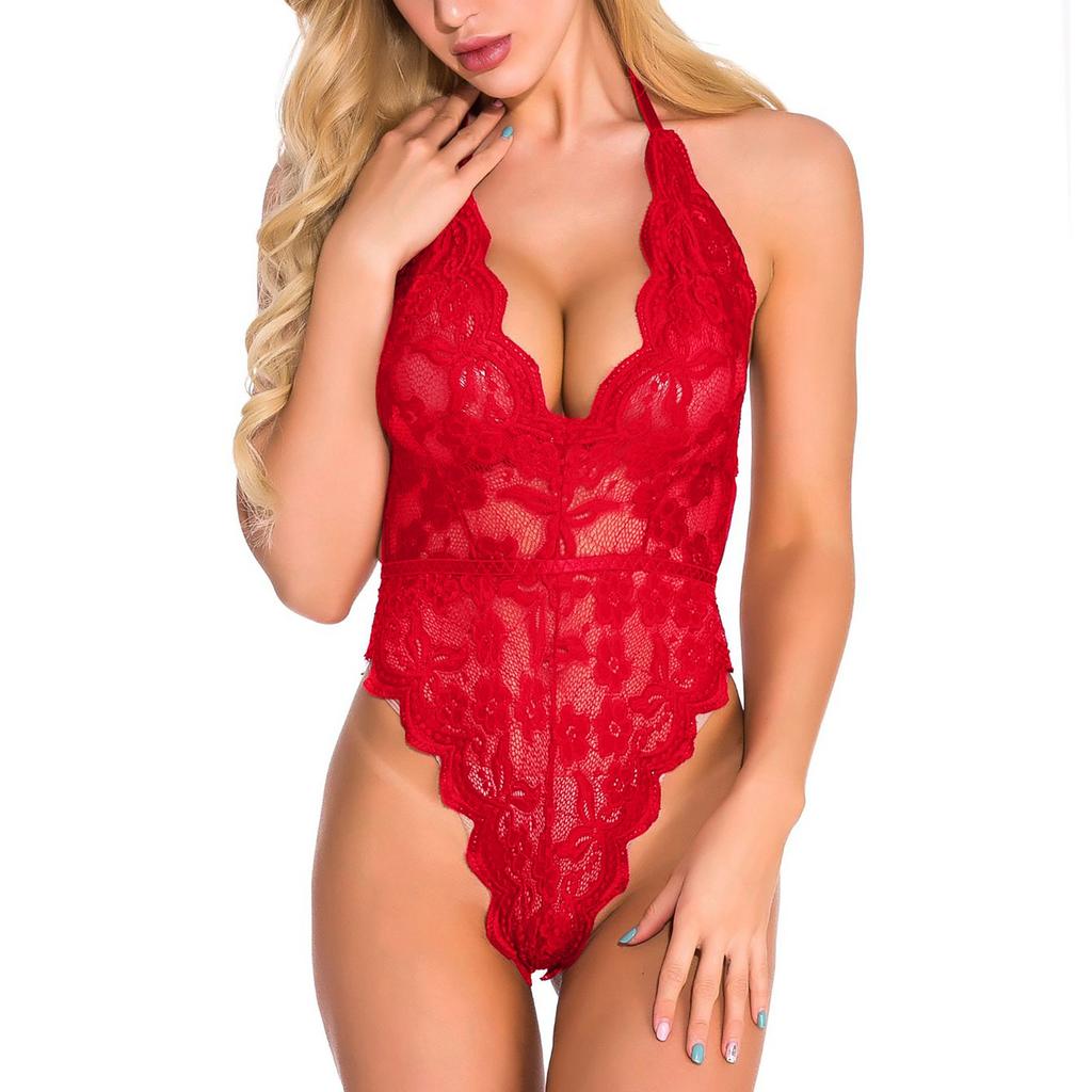 Women's Sexy Lingerie Lace Lace Deep V Open Back Lace-up One-piece Underwear