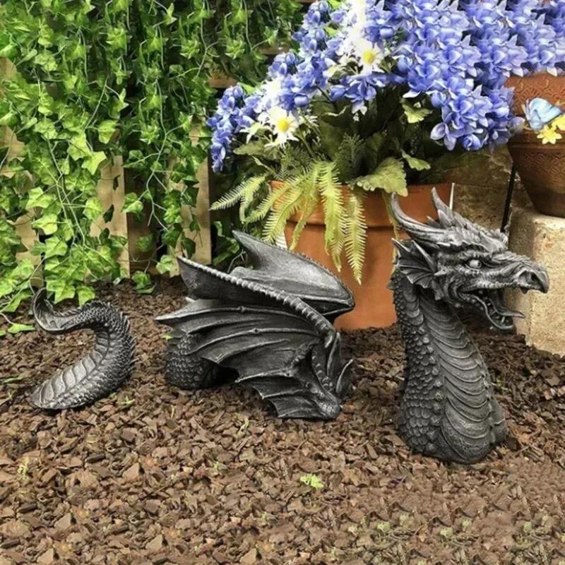 Solar Powered Outdoor Garden Dragon Statue Lovely Meditation Resin Crafts Home and Garden Decoration Sculpture