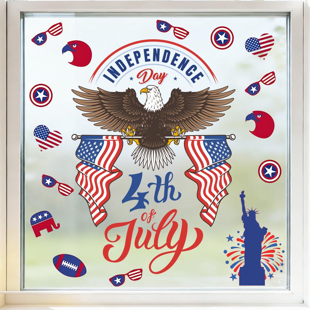 White-headed Eagle Statue of Liberty Glass Stickers for Bedroom, Living Room, Bathroom and Windows