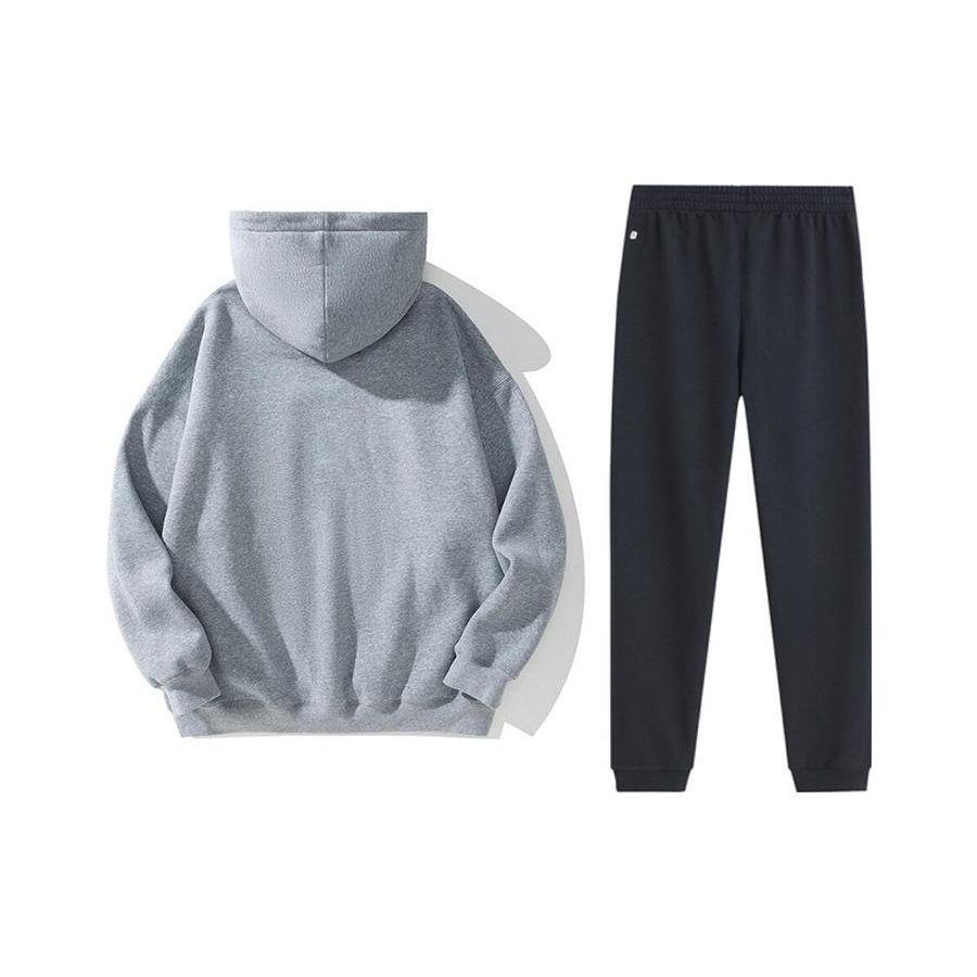 Li-Ning American Vintage Knight Pattern Straight Leg Casual Pants And Hoodie Set Men Pants And Hoodie Set Light-Gray Black YWDT227-2+YKLT225-1