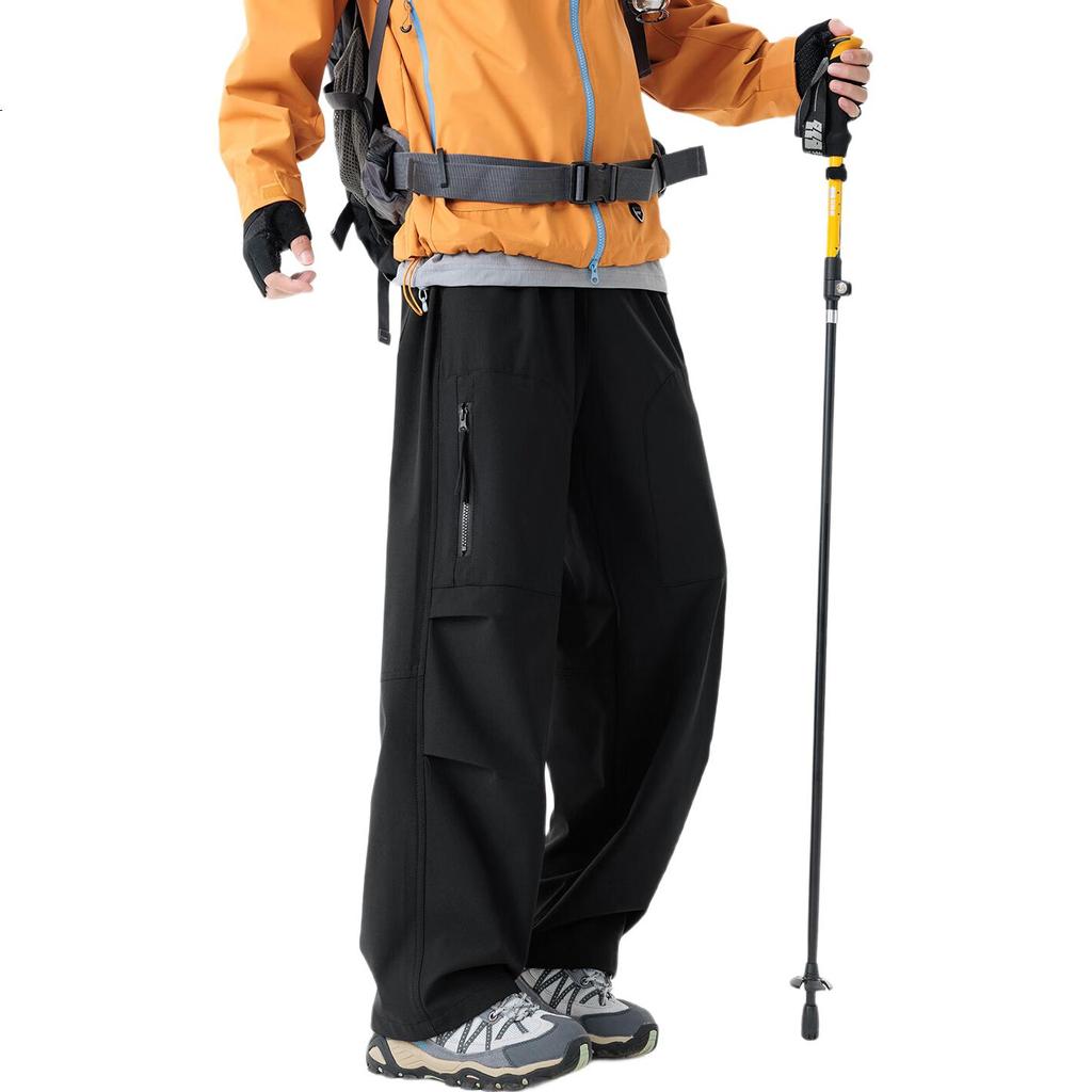 CLOR Men's Hiking Softshell Tactical Pants Autumn Winter Loose Wide Leg Multi-Pocket Paratrooper Straight Work Pants CL110 Black 4XL