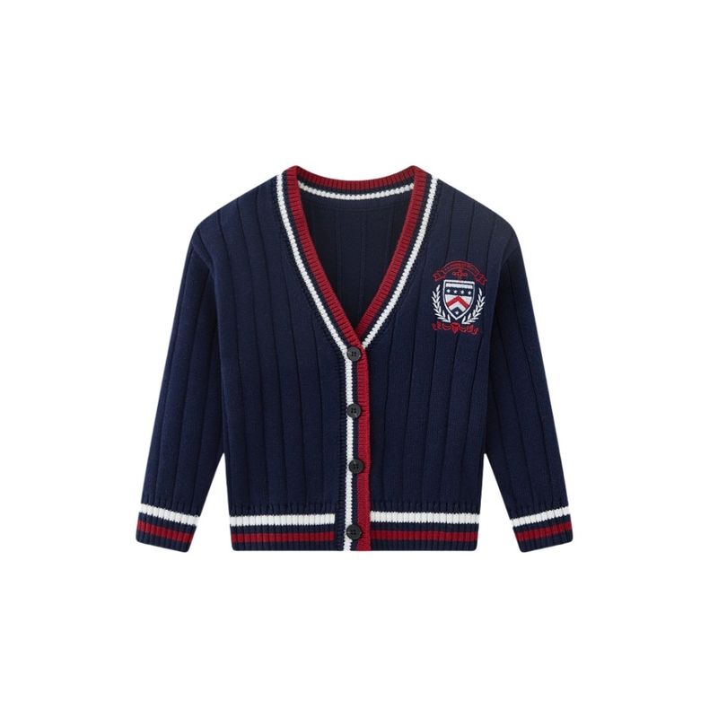 Preppy Style Contrast Color Men and Women Kids' Sweater Cardigan Spring and Autumn Middle and Older Children's Sweater Outwear Kids V-neck Tops