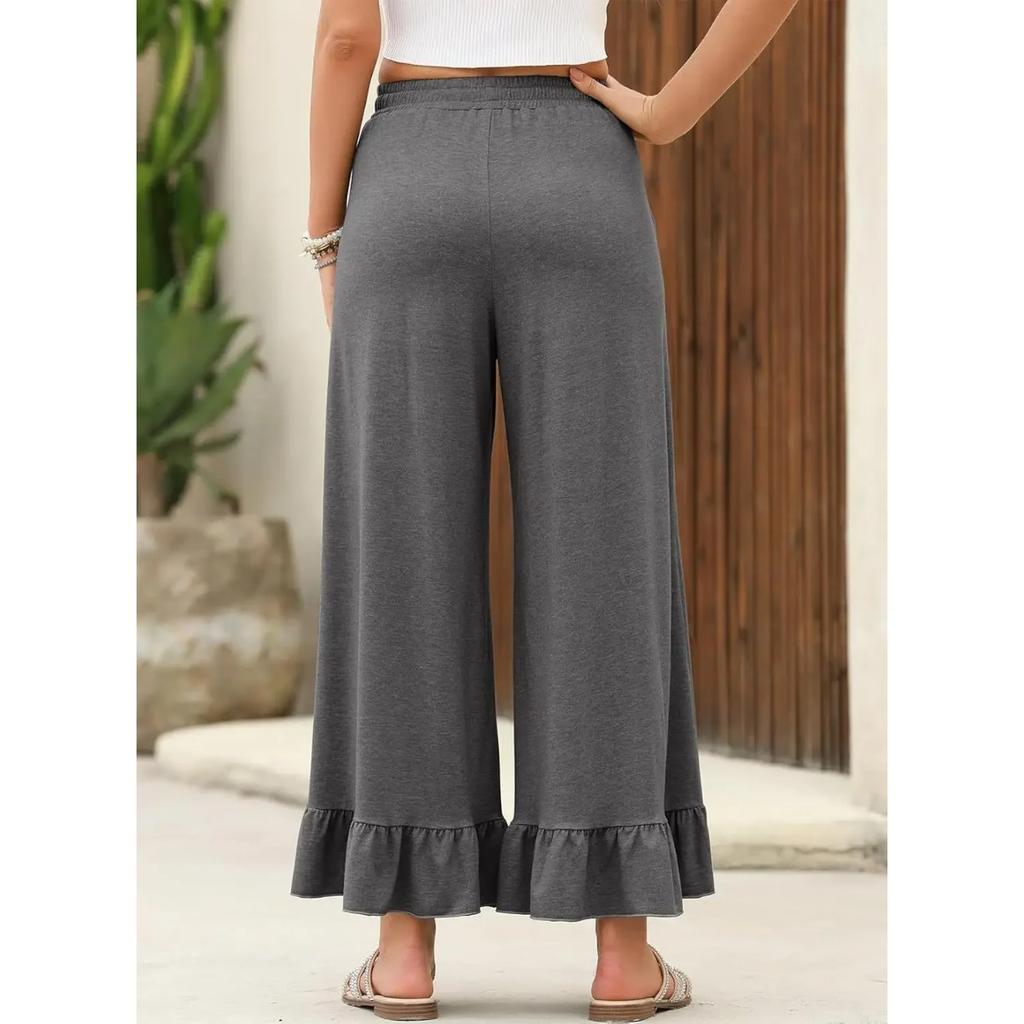 Summer New Loose Casual Thin Home Pants Women's Nine Points Pants Can Wear outside Lotus Leaf Edge Pants Comfortable Home Clothes