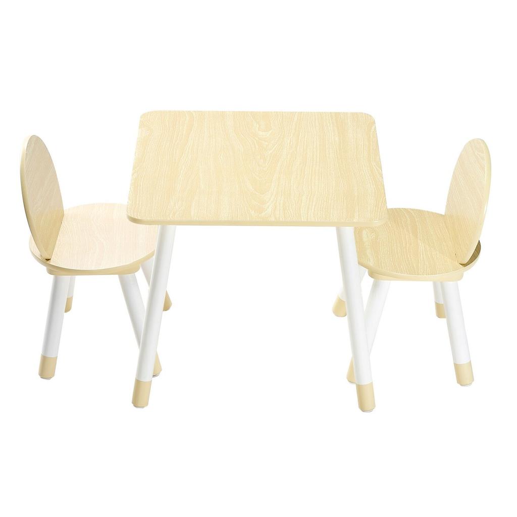 Kids Table and 2 Chairs Set, Toddler Table and Chair Set with Rounded Edge Design & Graffiti Desktop, Wooden Desk for Art, Craft, Reading, Learning,