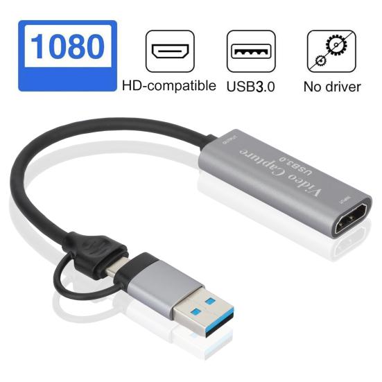 

Карта видеозахвата, совместимая с 4K HDMI, 2-в-1 Type-C, USB3.0-HDMI-совместимая карта аудио-видеозахвата для встреч, игр, трансляций, потоковой передачи