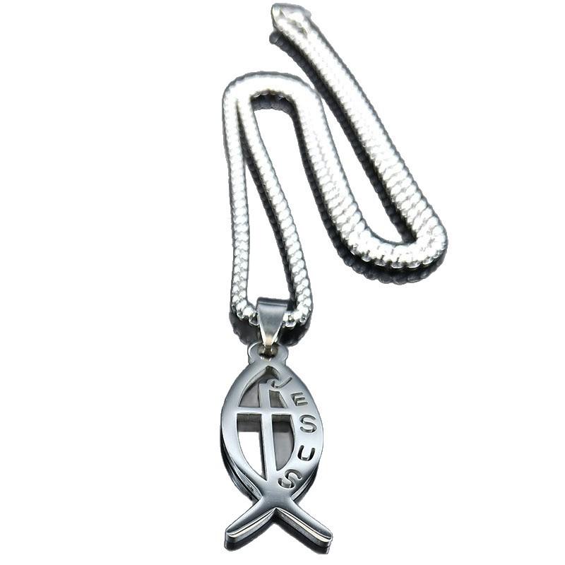Hollow Fish Shape Cross Couple Accessories Pendant Necklace