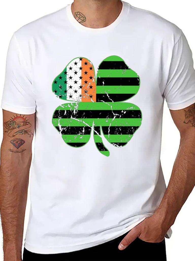 Irish Shamrock Clover St Printing Men's T-Shirt Short Sleeve Cotton Tees Oversize Tops Summer Funny T-shirt Men Women Clothing