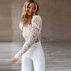 Fall Winter Women's Fashion Backless Jumpsuit, Casual Sexy Crew Neck Long Sleeve Long Pants One Piece Outfit