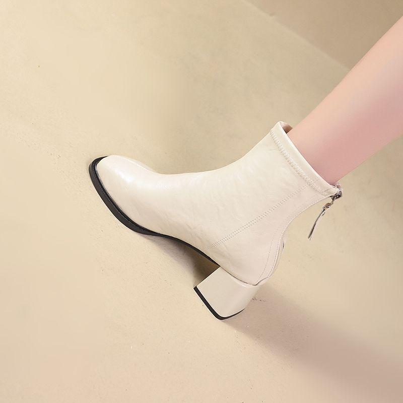 Soft Leather High Heels and Bare Boots Skinny Fashion Boots Korean Square Head Thick Heel Short Boots Women's 2025 Autumn and Winter New High Sense
