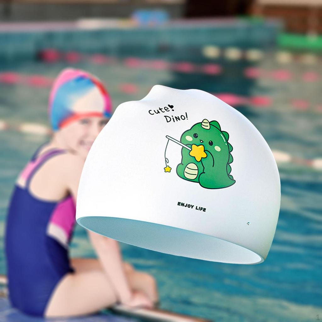 Children Swimming Hat Bathing Comfortable Cartoon Portable Shower Cap Silicone Swim for