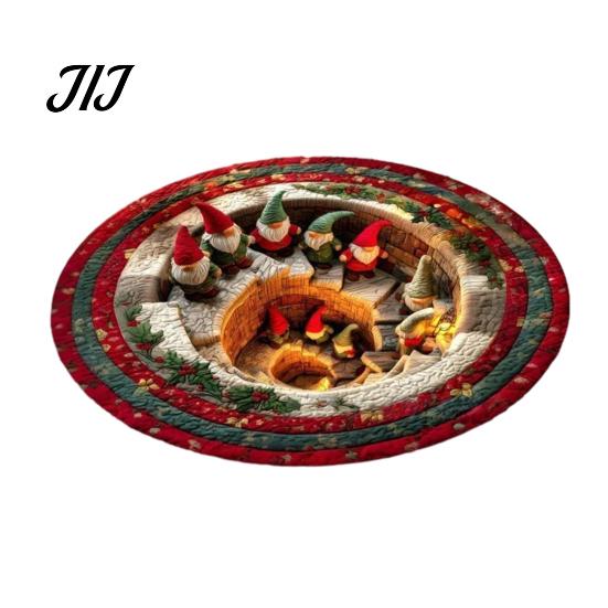 Skin Friendly Velvet Rug Christmas Round Rug, 3D Illusion Mat, Holiday Winter Carpet, Soft Gnome Deer Cozy Indoor Floor Covering Santa House
