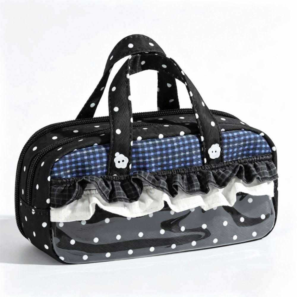 Plaid Polka Dot Lace Pencil Case Large Capacity Lace Stationery Bag Lace Pen Bag  Gift Giving