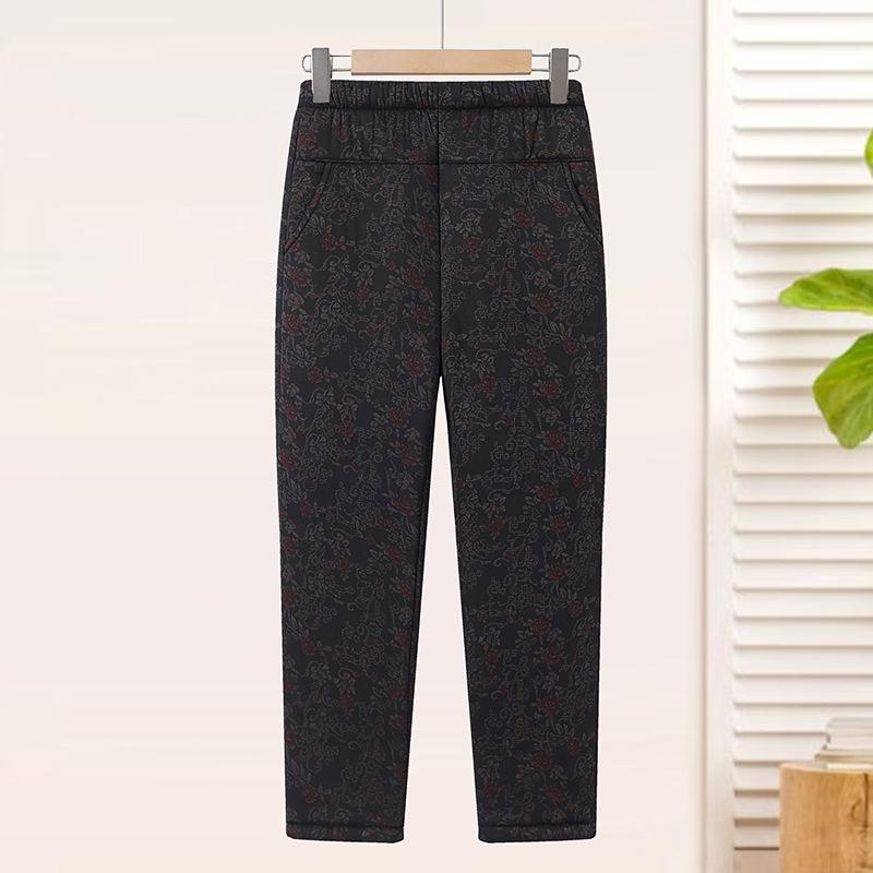 Mom s Warm High-Waisted Fleece-Lined Winter Pants for Elderly Women, Thick Cotton, Elastic Straight-Leg Design XL
