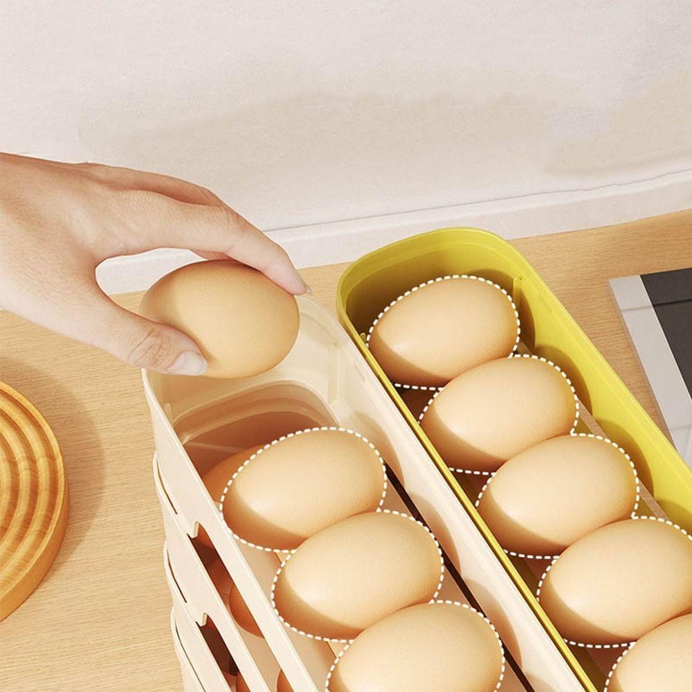 Large Capacity Auto Rolling Egg Organizer Plastic Egg Storage Box Portable Egg Roller Rack  Kitchen