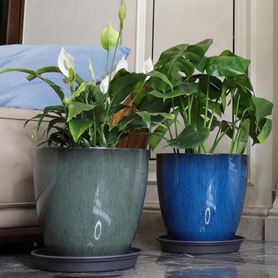 Tiefer Blumentopf Imitation Keramik Pflanztopf mit Abzugsloch Harz Monstera