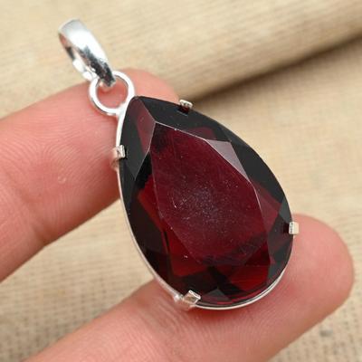 Pendentif charmant en argent Sterling 925, pierre précieuse grenat à facettes, bijoux faits à la main