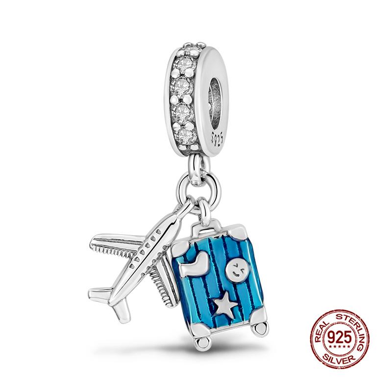 Charms Copper Travel Airplane Luggage 3-Piece Set Charm Bead Fit 3Mm Original Bracelet Women Diy Fine Jewelry Gift