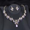 Exquisite 2 Pcs Set Flower Pink AB Crystal Bridal Wedding Jewelry Sets for Women Dangle Earrings and Necklace Sets Blue Green