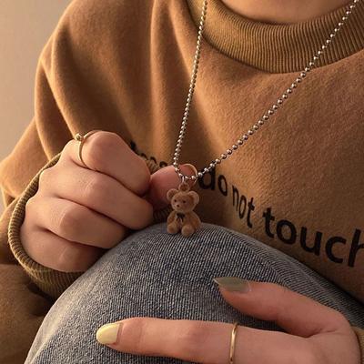 Collana con ciondolo a forma di orso di peluche carino per ragazze e donne, moda coreana, maglione lungo, collana a catena, gioielli da collare