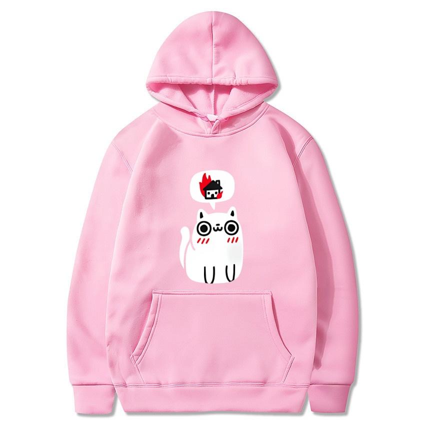 Autumn Winter Solid Color Anime Cat Classic Hoodie Men's Daily Casual Harajuku Hoodie Street Wear Warm Hoodie