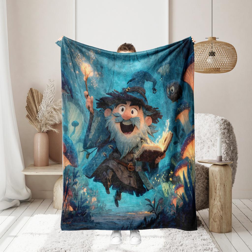 1Pc Cute Magician Printed Flannel Blanket Multi Size Living Room Sofa Napping Cover Soft And Comfortable Machine Washable