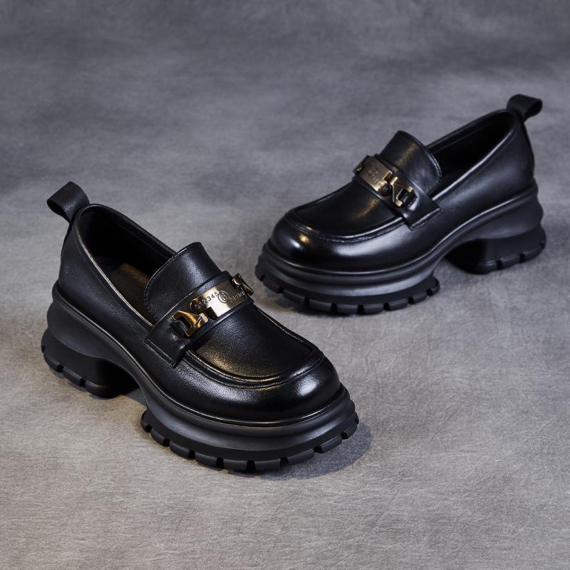 Spring and Autumn New Style Women's Thick-soled Single Shoes, Casual and Versatile Leather Shoes