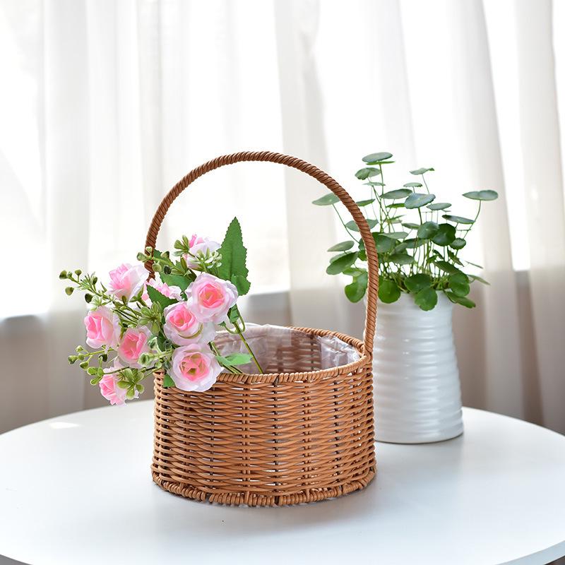 Rattan Handwoven Flower Art Arrangement Basket - Faux Rattan Florist Basket for Living Room or Fruit Display.
