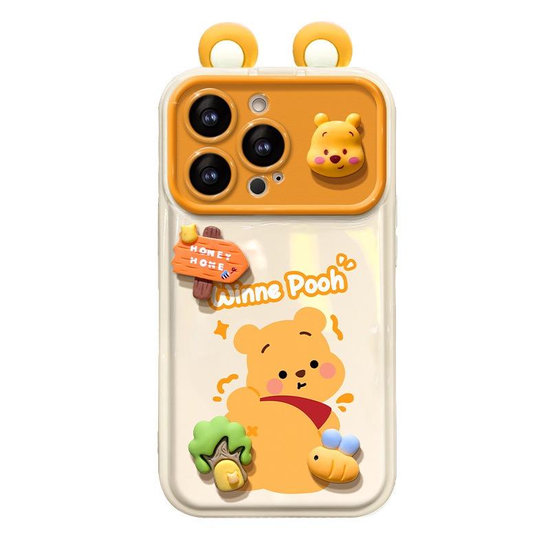 Yellow Bear Pendant Lanyard Flip Mirror Phone Case For Iphone