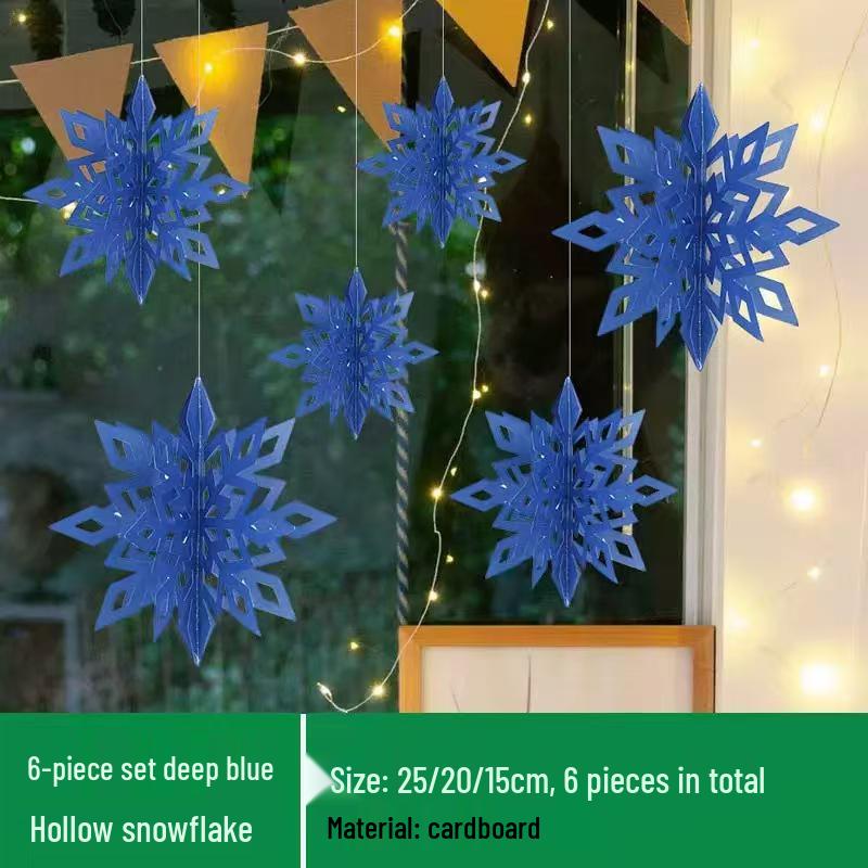 Set of Six 3D Paper Snowflake Hanging Decorations for Store Windows